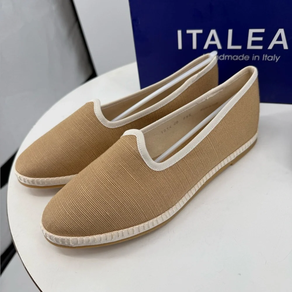 Italeau Beige Slip-On Flats with White Trim